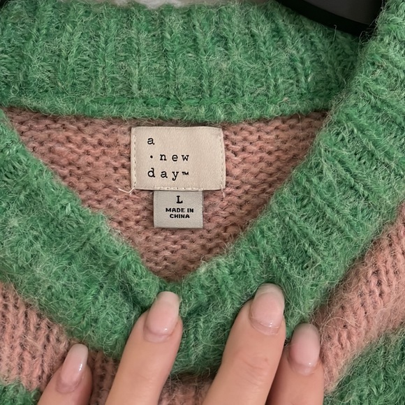 Target Brand a new day Green Striped Fuzzy Sweater | Size L - Picture 3 of 4